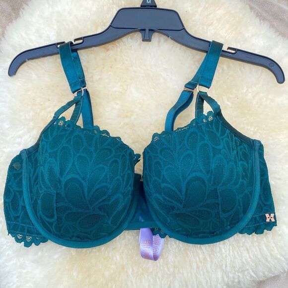 Savage X Fenty size 40 DDD Not Sorry Lightly Lined Lace Balconette Bra in Green - Picture 3 of 12